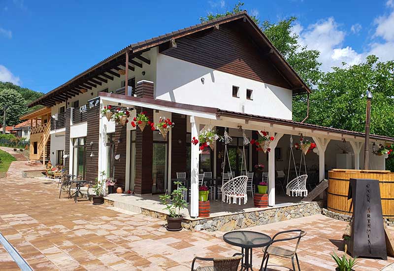 terrace at the pension with swimming pool and hot tub Transylvania Casa Artemis